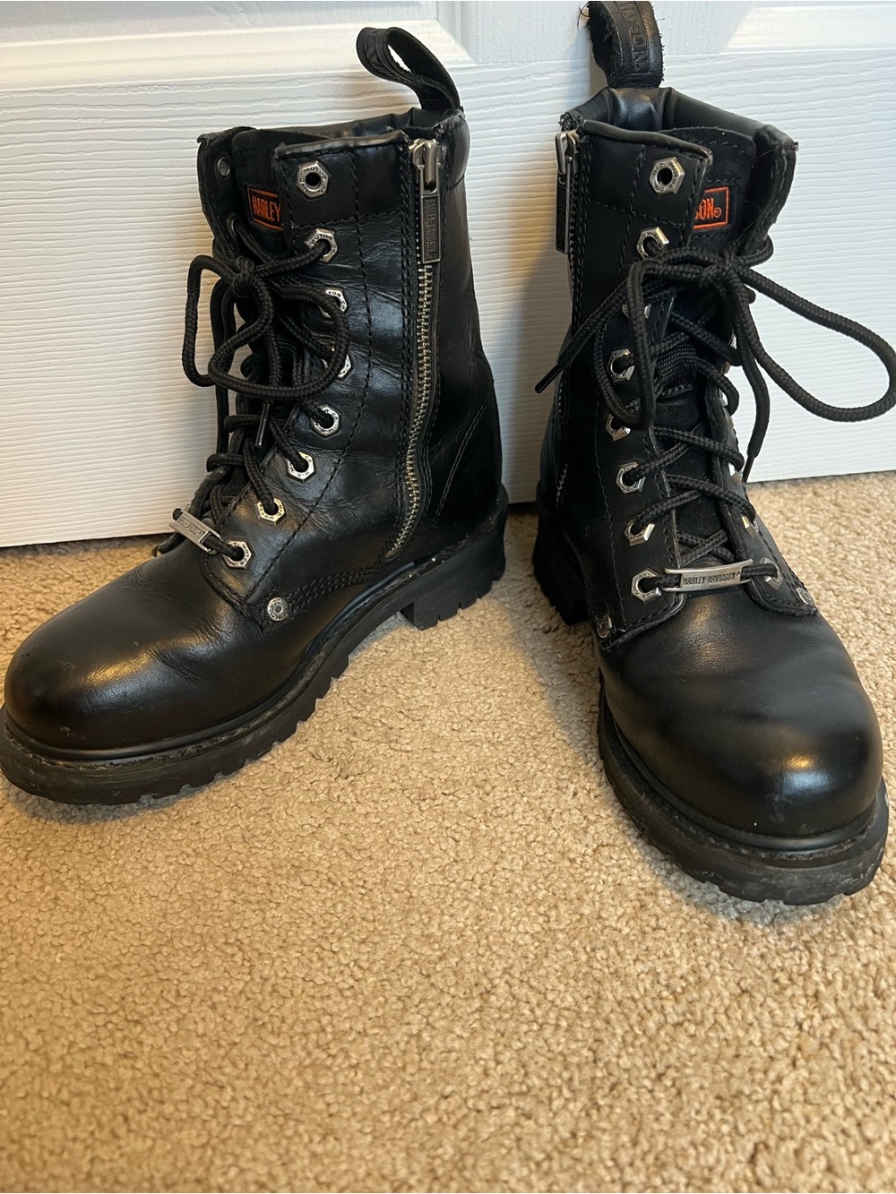 Harley-Davidson Orange and Black Leather Label Boot Tag